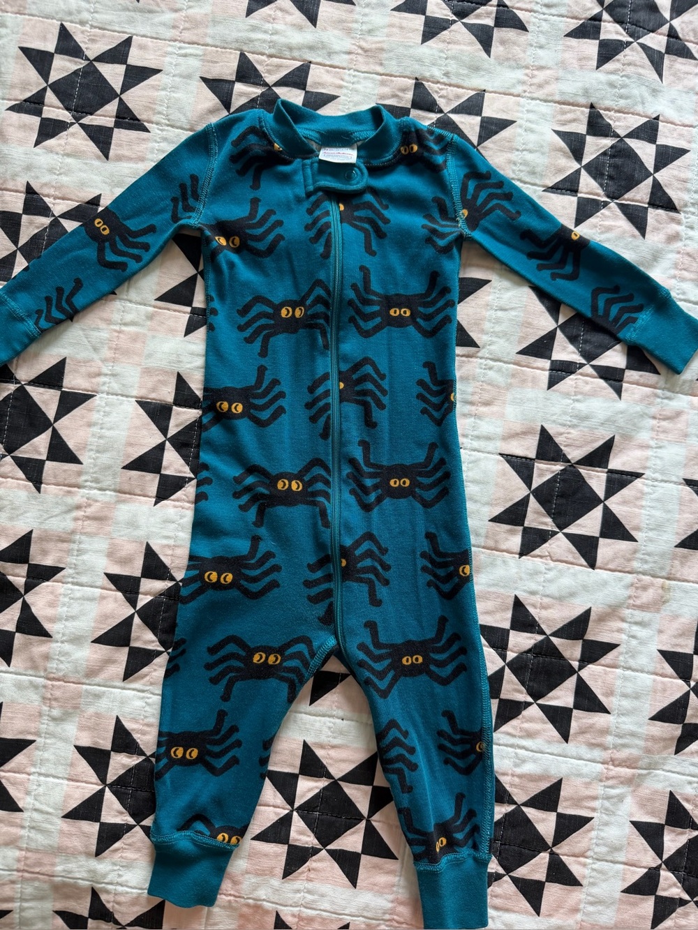 Hanna Andersson Teal Spider Print Zip One-Piece
